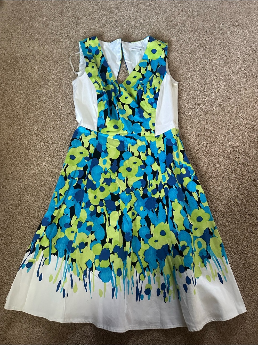 New York & Company Blue and Lime Floral Fit-and-Flare Dress